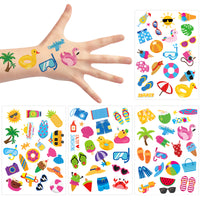 3sscha 8 Sheets Summer Pool Temporary Tattoos for Kids Cartoon Flamingo Watermelon Pineapple Non-toxic Tats Stickers Waterproof Palm Body Sticker Art Decal Beach Party Favor Supplies for Boys Girls