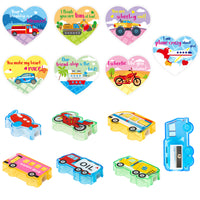 3sscha 28 Packs Valentine Party Favors Set with Vehicle Shaped Pencil Sharpener for Kids Heart Valentine’s Day Cards, Valentines Exchange gifts for Classroom School Party Supplies Game Prize