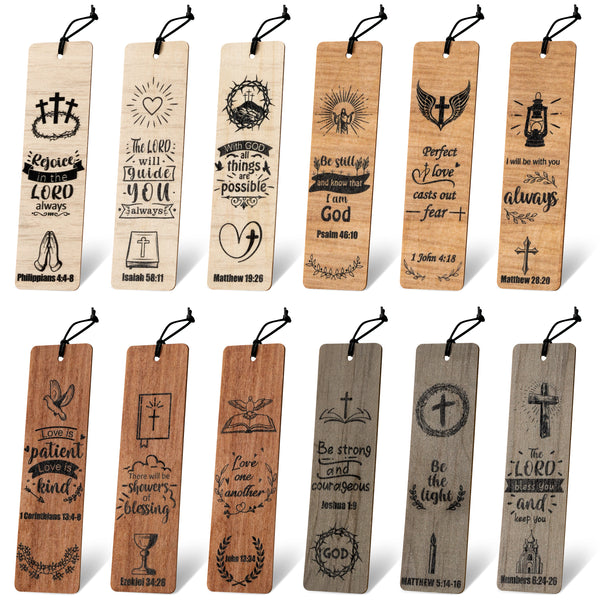 3sscha 24Pcs Christian Wooden Prayer Bookmarks with Inspirational Bible Verse Page Clip Religious Gifts for Women Man Book Lovers Home Sunday School Church Reading Supplies 5.5 x 1.5 Inches