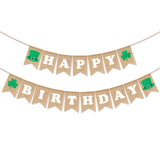3sscha 2Pcs St.Patrick's Day Happy Birthday Banner Lucky Clover Linen Banner Hat Spring Celebrate Hanging Decor Outdoor Burlap Bunting Flag Photo Props Backdrop for Indoor Party Favor Supplies