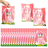 3sscha 50 Pack Pink Farm Animals Party Favor Bag Farmhouse Themed Waterproof Goodie Bag with Die Cut Handles Cute Glossy Plastic  Candy Gift Bags for Baby Girl Birthday Baby Shower Decoration Supplies