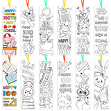 3sscha 75Pcs 100th Day of school Color Your Own Bookmarks for Kids DIY Coloring Blank Bookmark including Pencil Alarm Clock Books Ruler Painting Paper Bookmark Class Party Supplies Goodie Bag Fillers