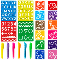 3sscha 22Pcs Alphabet Tracing Stencil Set for Kids Drawing Stencils with Color Highlighter Letters Numbers and Cute Animal Pattern Paint Boards Learn Art Craft Stencil Birthday Gift for Children