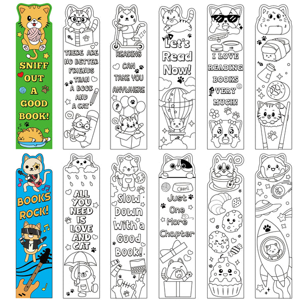 3sscha 72Pcs Color Your Own Cat Bookmarks for Kids DIY Coloring Blank Bookmark for Teachers Classroom Rewards Reading Enthusiasts Painting Bookmark for Birthday Party Supplies Goodie Bag Fillers