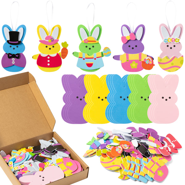 3sscha 20 Sets Easter Bunny Foam Stickers Craft for Kids Candy Rabbit Self-Adhesive Sticker DIY Handmade Artwork Project for School Classroom Home Activity, Easter Gift Spring Party Favor Decoration