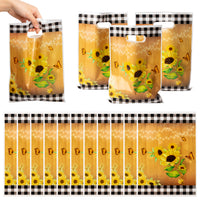 3sscha 50Pcs Sunflower Party Favor Bag Summer Farmhouse Butterfly Waterproof Goodie Bags Black & White Buffalo Grid Glossy Plastic Candy Gift Bags for Kids Birthday Decorations Boutiques Supplies