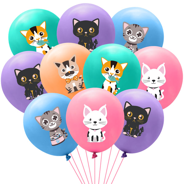 3sscha 52pcs Cat Balloon Birthday Decorations Including 5 Styles Cute Cartoon Kitten Print Latex Balloons Bouquets Adoption Pet Animal Party Favors Decor Supplies Photo Prop for Kids Boys Baby Shower