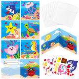 3sscha 28 Packs Valentines Cards with Stickers Ocean Animal Valentine’s Day Kid Classroom Exchange Cards with Envelope, Jellyfish Turtle Greeting Cards, Birthday Gift Card, Party Favors for Valentine