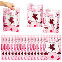 3sscha 50Pcs Pinkcowgirl Party Favor Bag Western Themed Waterproof Goodie Bags with Die Cut Handles Cowgirl Hat Glossy Plastic Candy Gift Bags for Cool Girl Birthday Baby Shower Decoration Supplies