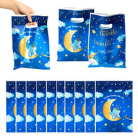 3sscha 50Pcs Twinkle Twinkle Little Star Party Favor Bag for Baby Boy Waterproof Blue Goodies Cookies Bag with Die Cut Handles Carton Plastic Candy Gift Bags for Birthday Baby Shower Decor Supplies