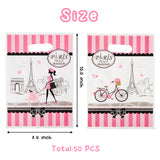 3sscha 50Pcs Girls Dream Paris Party Favor Bag for Elegant Lady Waterproof Pink Goodies Cookies Bag with Die Cut Handles Eiffel Tower Plastic Candy Gift Bags for Birthday Baby Shower Decor Supplies