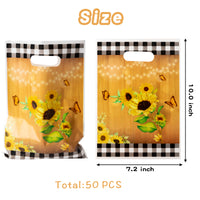3sscha 50Pcs Sunflower Party Favor Bag Summer Farmhouse Butterfly Waterproof Goodie Bags Black & White Buffalo Grid Glossy Plastic Candy Gift Bags for Kids Birthday Decorations Boutiques Supplies