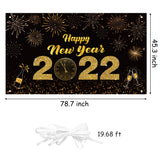 3sscha 2022 Happy New Year Backdrop Banner Black and Golden Firework Photo Props Polyester Wall Hanging Background Flag for Winter Christmas Happy New Year Eve Party Decoration Supplies 48.3*78.7inch