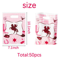 3sscha 50Pcs Pinkcowgirl Party Favor Bag Western Themed Waterproof Goodie Bags with Die Cut Handles Cowgirl Hat Glossy Plastic Candy Gift Bags for Cool Girl Birthday Baby Shower Decoration Supplies