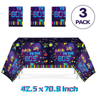 3sscha 3Pcs 80S Retro Table Cover Party Decorations Back to The 80s Tablecloths Kit Modern Waterproof Plastic Table Cloth Hip Hop Throwback Birthday Celebration Decors for Outdoor Picnic Supplies