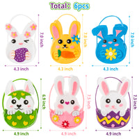 3sscha 6Pcs Easter Baskets for Kid, Spring Felt Animal Bunny Tote Bags with Handle for Easter Egg Hunting, Rabbit Reusable Gift Bags Storage with Flower Carrot, Spring Party Favors Decoration