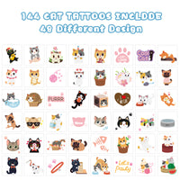 3sscha 24 Sheets Cat Temporary Tattoos for Kids 2 Inch Pet Cat Waterproof Non-Toxic Tats Stickers Waterproof Body Sticker Art Decal Goodie Bag Fillers Spring Party Favor Supplies for Boys Girls