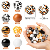 3sscha 180Pcs Animal Print Beads Natural Round Wooden Bead with Cow Leopard Tiger Zebra Giraffe Pattern DIY Craft Farmhouse Making for Room Party Decoration Indoor Tiered Tray Wall Hanging Ornaments