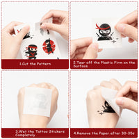 3sscha 24 Sheets Ninja Temporary Tattoo for Kids 2 Inch Ninja Non-Toxic Tats Sticker Waterproof Body Sticker, Children Goodie Bag Fillers, Birthday Group Activity Party Favor Supplies for Boys Girls