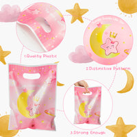 3sscha 50Pcs Twinkle Twinkle Little Star Party Favor Bag for Baby Girl Waterproof Pink Goodies Cookies Bag with Die Cut Handles Carton Plastic Candy Gift Bags for Birthday Baby Shower Decor Supplies