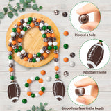 3sscha 203Pcs Plaid Beads Set Rugby Football Theme Brown & White Buffalo Checked Natural Wooden Bead with Pendant DIY Round Wood Beads Garland Craft for Farmhouse Rustic Home Party Decoration