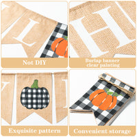 3sscha Happy Fall Banner Autumn Burlap Bunting Flag with White Black Buffalo Plaid Pumpkin, Farmhouse Hanging Party Decoration, Party Favor Supplies Photo Props Backdrop for Home Harvest Celebration