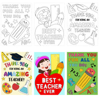 3sscha 36Pcs Teacher Cards Students Kids DIY Appreciation Gift Coloring Greeting Card with Flowers Pencils for Teacher Appreciate Day Party Favor Sets School Supplies Classroom Exchange Notecard