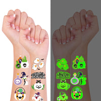 3sscha 24 Sheets Halloween Glow in Dark Temporary Tattoos for Kids 2 Inch Trick or Treat Waterproof Body Sticker with Pumpkin Ghost, Halloween Party Favor Supplies, Goodie Bag Fillers for Boys Girls
