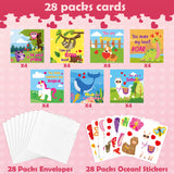 3sscha 28 Packs Valentines Cards with Stickers Animal Theme Valentine’s Day Kid Classroom Exchange Cards with Envelope, Llama Unicorn Owl Greeting Cards, Birthday Gift Card, Party Favors for Valentine