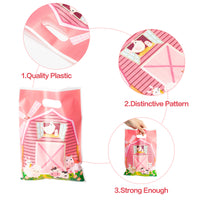 3sscha 50 Pack Pink Farm Animals Party Favor Bag Farmhouse Themed Waterproof Goodie Bag with Die Cut Handles Cute Glossy Plastic  Candy Gift Bags for Baby Girl Birthday Baby Shower Decoration Supplies