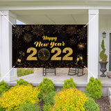 3sscha 2022 Happy New Year Backdrop Banner Black and Golden Firework Photo Props Polyester Wall Hanging Background Flag for Winter Christmas Happy New Year Eve Party Decoration Supplies 48.3*78.7inch