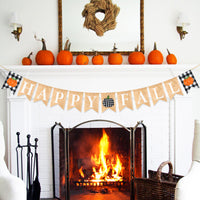 3sscha Happy Fall Banner Autumn Burlap Bunting Flag with White Black Buffalo Plaid Pumpkin, Farmhouse Hanging Party Decoration, Party Favor Supplies Photo Props Backdrop for Home Harvest Celebration