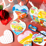 3sscha 28 Packs Valentine Party Favors Set with Vehicle Shaped Pencil Sharpener for Kids Heart Valentine’s Day Cards, Valentines Exchange gifts for Classroom School Party Supplies Game Prize