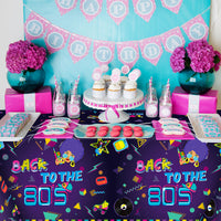 3sscha 3Pcs 80S Retro Table Cover Party Decorations Back to The 80s Tablecloths Kit Modern Waterproof Plastic Table Cloth Hip Hop Throwback Birthday Celebration Decors for Outdoor Picnic Supplies