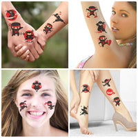 3sscha 24 Sheets Ninja Temporary Tattoo for Kids 2 Inch Ninja Non-Toxic Tats Sticker Waterproof Body Sticker, Children Goodie Bag Fillers, Birthday Group Activity Party Favor Supplies for Boys Girls