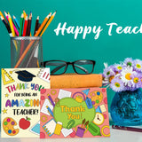 3sscha 36Pcs Teacher Cards Students Kids DIY Appreciation Gift Coloring Greeting Card with Flowers Pencils for Teacher Appreciate Day Party Favor Sets School Supplies Classroom Exchange Notecard