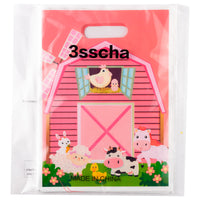 3sscha 50 Pack Pink Farm Animals Party Favor Bag Farmhouse Themed Waterproof Goodie Bag with Die Cut Handles Cute Glossy Plastic  Candy Gift Bags for Baby Girl Birthday Baby Shower Decoration Supplies