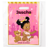 Roll over image to zoom in 3sscha 50Pcs Royal Princess Party Favor Bags for Baby Boy Pink Waterproof African American Cutie Princess Goodie Bag with Die Cut Handles Plastic Candy Gift Bag for Birthday Baby Shower Decor Supplies