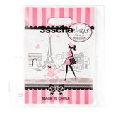 3sscha 50Pcs Girls Dream Paris Party Favor Bag for Elegant Lady Waterproof Pink Goodies Cookies Bag with Die Cut Handles Eiffel Tower Plastic Candy Gift Bags for Birthday Baby Shower Decor Supplies