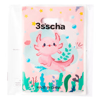 3sscha 50Pcs Axolotl Party Favor Bag Amphibian Themed Waterproof Goodie Bag with Die Cut Handles Reptile Animals Water Plants Plastic Candy Gift Bags for Baby Girl Birthday Baby Shower Decors Supplies